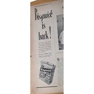 1946 Bisquick Print Ad General Mills Is Back Mid-Century Food Advertising